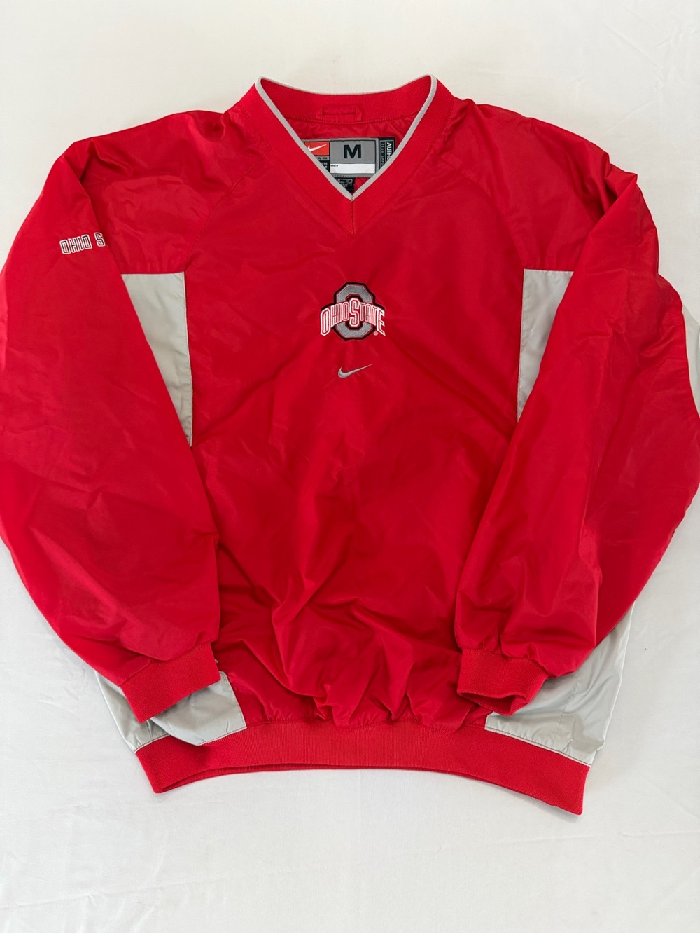Vintage Nike Red and Gray V-Neck Pullover with Embroidered Logo